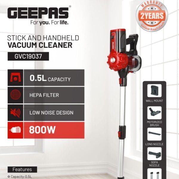 GEEPAS VACUUM CLEANER STICK HANDELD 0.5L 800W GVC19037 - Image 1