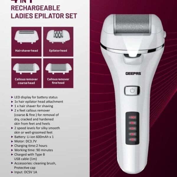 GEEPAS 4 IN 1 RECHARGEABLE LADIES EPILATOR SET GLS86059-OL - Image 1