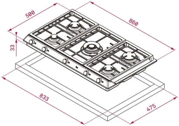 TEKA BI GAS HOB 90 CM EX 90.1 5G AI AL DR CI - Image 2