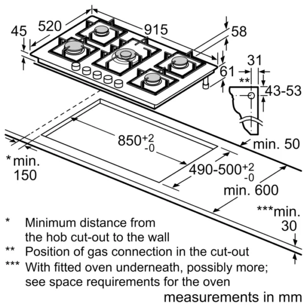 BOSCH BI CERAMIC GAS HOB 90CM PPQ9B6O90M - Image 2