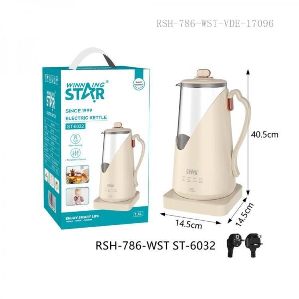 WINNING STAR TEAPOT STAINLESS STEEL KETTLE 1.5L 1500W ST-6032 MADE IN CHINA ( 1 YEAR WARRANTY ) - Image 1