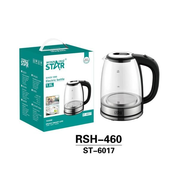 WINNING STAR KETTLE GLASS 1.5L 1500W ST-6017 MADE IN CHINA ( 1 YEAR FULL WARRANTY ) - Image 1