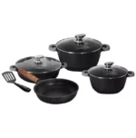 Homeway 8 Pcs Diecast Cookware Set, Marble Coated, Non Stick Surface, Black Marble