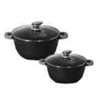 Homeway 8 Pcs Diecast Cookware Set, Marble Coated, Non Stick Surface, Black Marble - Image 2