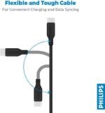 Philips DLC6541AB/00 USB-A to USB-C Cable, Sync and Charge, 1 m, Black, Supports USB 2.0 high speed 480Mbps data transfer rate. - Image 4