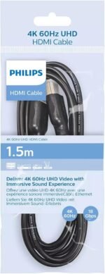 Philips SWV5510/40 HDMI cable, Experience Ultra HD 4K resolution at 60 fps. High speed HDMI supports full 32 chanels audio system with up to 1536 KHz sample rate, 18 Gbps, 1,5 m. - Image 2