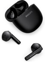 Philips TAT1139BK/97 1000 series True wireless headphones, Clear call quality, 13 mm drivers for punchy bass, IPX4 splash/sweat resistant, Ergonomic design for comfort, Up to 26 hours play time. Pocket-size charging case, Black Color
