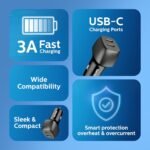 Philips DLP5522CC/00 Car Charger 2 Port USB-C Cable, 60Watts, Black, 50% Charge in 30 Minutes, Smart Protection Technology. - Image 6