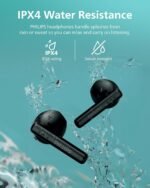 Philips TAT1139BK/97 1000 series True wireless headphones, Clear call quality, 13 mm drivers for punchy bass, IPX4 splash/sweat resistant, Ergonomic design for comfort, Up to 26 hours play time. Pocket-size charging case, Black Color - Image 4