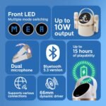 Philips TAS2509WT/00 Wireless speaker, 2 handy karaoke microphones, Colored light modes, 5W RMS output power, Soft, rubber carry handle, 6 vocal effects let you change your voice, Up to 15 hours play time, Stream playlists via Bluetooth, USB, AUX or TF card. - Image 8