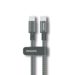 Philips DLC5030C/00 USB-C to USB-C Cable, 1 m, Max 60 W,Sync and Charge,Black braided cable,Supports USB 2.0 high-speed 480 Mbps data transfer rate. - Image 3