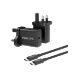 Philips DLP5313NB/05 Wall charger 45W with cable C-C, GaN Technology, Black, Comes with a 1-meter USB-C to USB-C cable.,