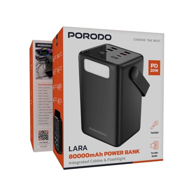 PORODO 80000MAH OVATOP NOVED POWER BANK BLACK PDPBJ301BK - Image 1